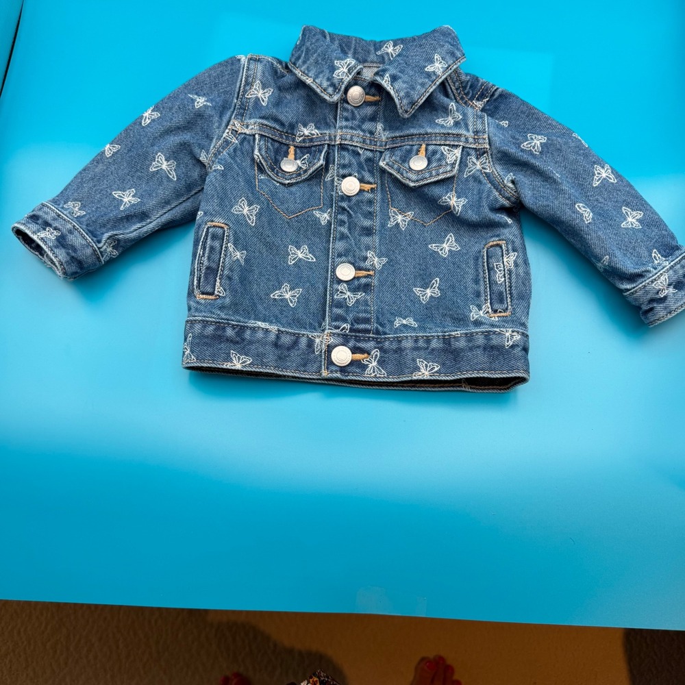 Old Navy Denim Jacket Kids 6-12M Blue Excellent Butterfly Print Trucker Jacket
